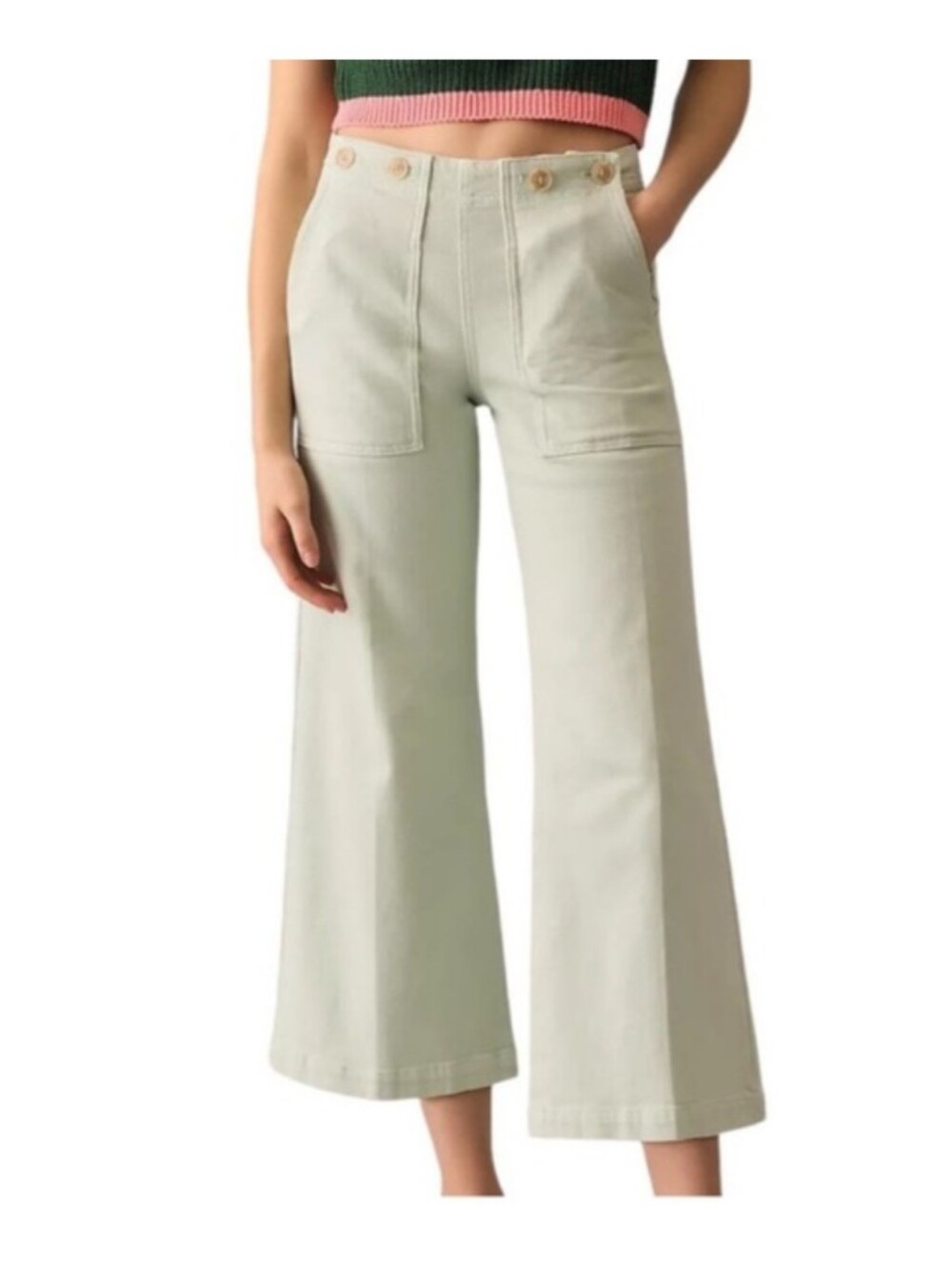 Pilcro - Anthropologie - High-Rise Wide Leg Crop Pants Light Sage
